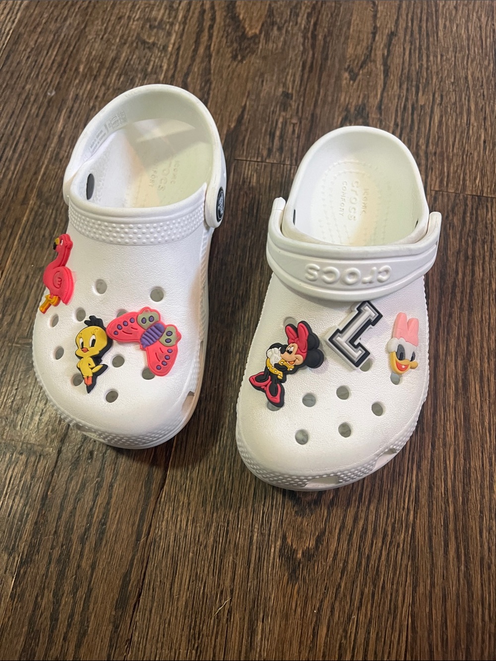 CROCS Kids White Clogs with Colorful Character Jibbitz